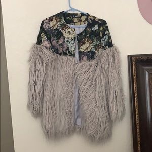 Shein faux fur coat with floral top half